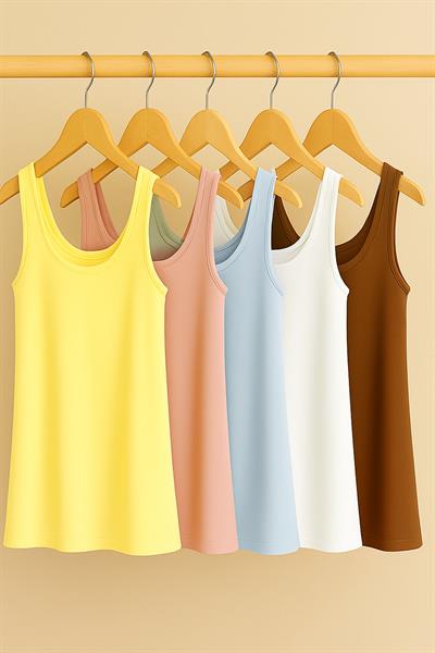 5 Adet A Kesim Rahat Kalıp Basic Kalın Askılı Atlet Tişört