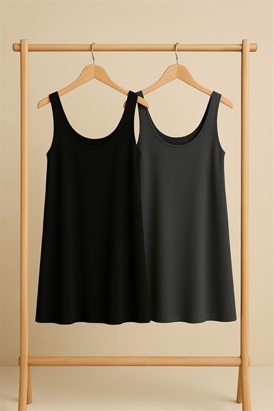 2 Adet A Kesim Pamuklu Kalın Askılı Atlet Elbise