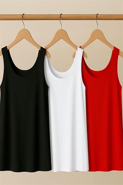 3 Adet A Kesim Büyük Beden Pamuklu Kalın Askılı Atlet Tişört