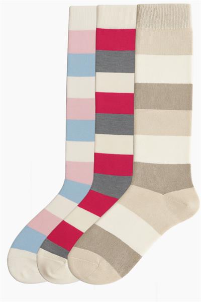 3 Adet Çizgili ve Renkli Diz Boyu Çorap