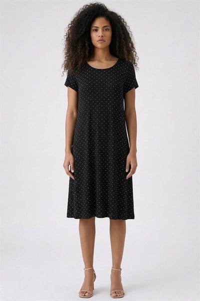 Dökümlü Rahat Kalıp Günlük Penye Kumaş Elbise