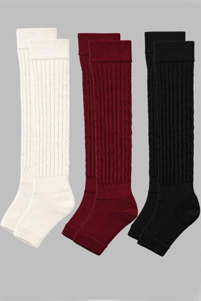 3 Çift Parmaksız Tabanlı Kalın Fitilli Diz Üstü Pamuk İçerikli Tozluk