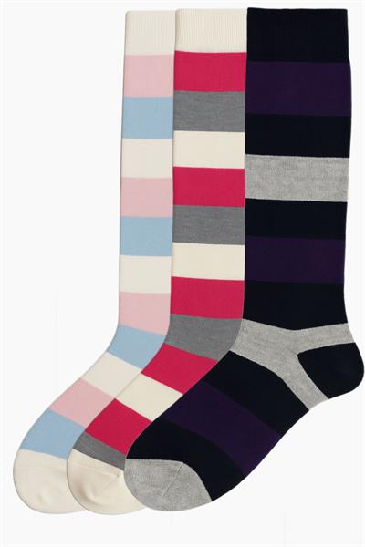 3 Adet Çizgili ve Renkli Diz Boyu Çorap
