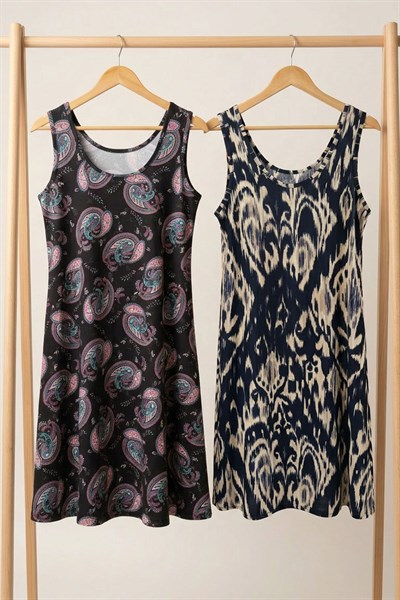 2 Adet A Kesim Rahat Ve Dökümlü Kalın Askılı Elbise