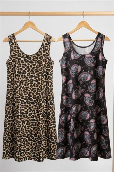 2 Adet A Kesim Rahat Ve Dökümlü Kalın Askılı Elbise