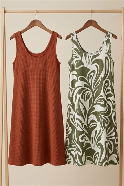 2 Adet A Kesim Rahat Ve Dökümlü Kalın Askılı Elbise