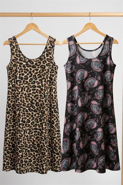 2 Adet A Kesim Rahat Ve Dökümlü Kalın Askılı Elbise