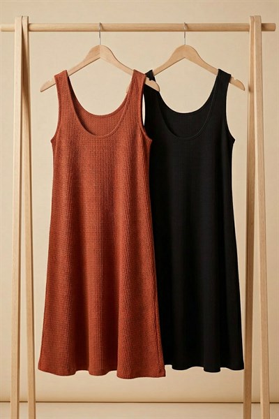 2 Adet A Kesim Rahat Ve Dökümlü Kalın Askılı Elbise