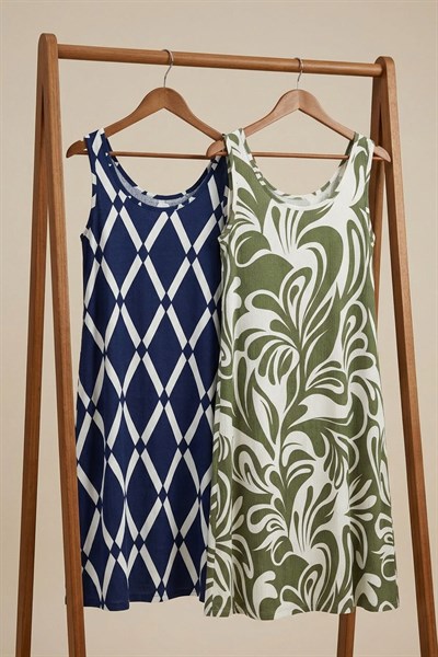 2 Adet A Kesim Rahat Ve Dökümlü Kalın Askılı Elbise