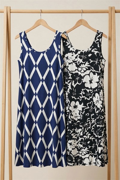 2 Adet A Kesim Rahat Ve Dökümlü Kalın Askılı Elbise