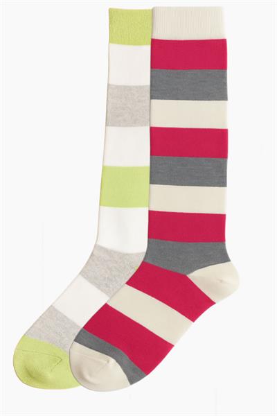 2 Adet Çizgili ve Renkli Diz Boyu Çorap