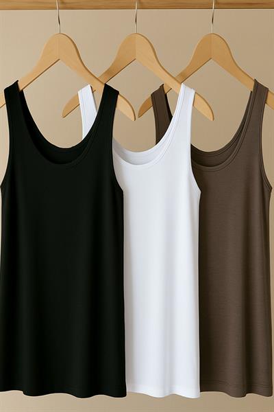 3 Adet A Kesim Rahat Kalıp Basic Kalın Askılı Atlet Tişört