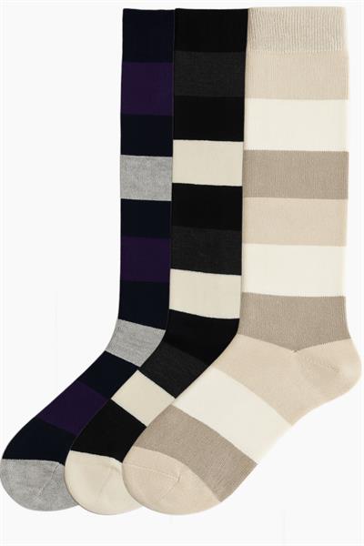 3 Adet Çizgili ve Renkli Diz Boyu Çorap