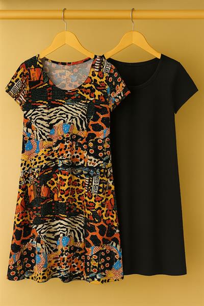 2 Adet Dökümlü Rahat Kalıp Günlük Penye Kumaş Elbise