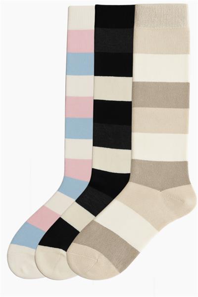 3 Adet Çizgili ve Renkli Diz Boyu Çorap