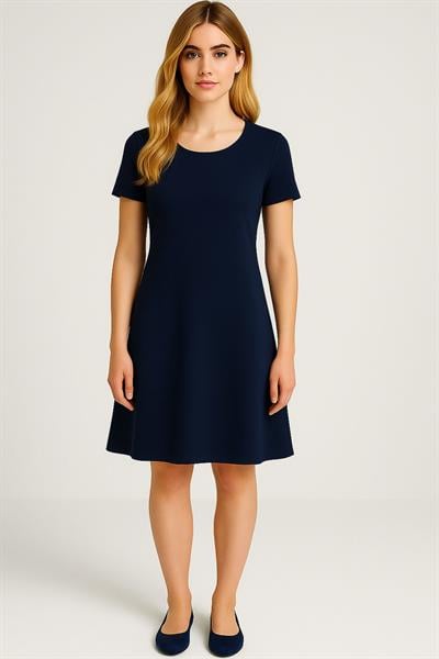 Dökümlü Rahat Kalıp Günlük Penye Kumaş Elbise