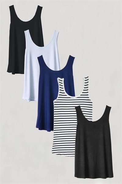 5 Adet A Kesim Rahat Kalıp Basic Kalın Askılı Atlet Tişört