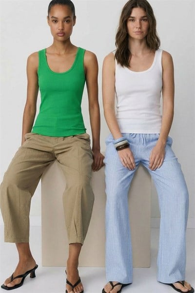 2 Adet Fitilli Fitted Ön ve Arka U Yaka Askılı Tişört