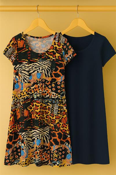 2 Adet Dökümlü Rahat Kalıp Günlük Penye Kumaş Elbise