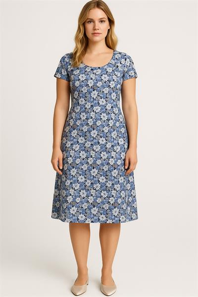 Dökümlü Rahat Kalıp Günlük Penye Kumaş Elbise