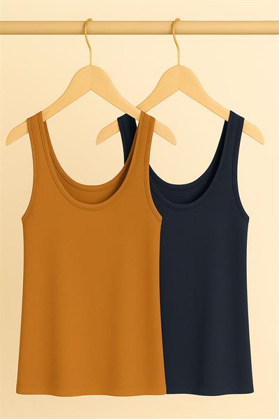 2 Adet A Kesim Rahat Kalıp Basic Kalın Askılı Atlet Tişört