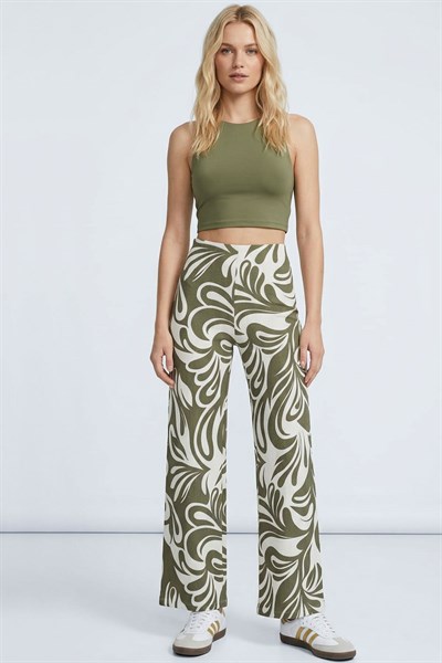 Rahat Kalıp Yüksek Bel Bol Paça Viskon Karışım Kadın Pantolon