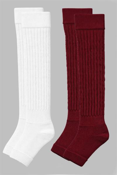 2 Çift Parmaksız Tabanlı Kalın Fitilli Diz Üstü Pamuk İçerikli Tozluk