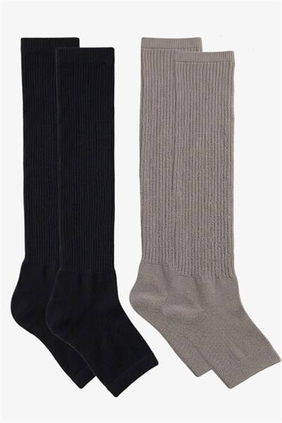 2 Çift Parmaksız Tabanlı İnce Fitilli Diz Üstü Pamuk Karışımlı Tozluk