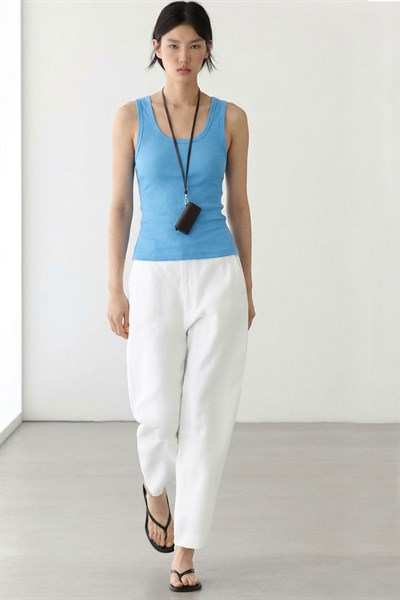 Fitilli Fitted Viskon Karışımlı Askılı Tişört