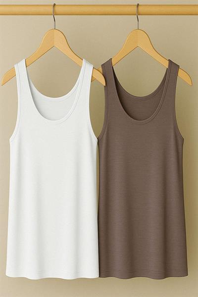 2 Adet A Kesim Büyük Beden Pamuklu Kalın Askılı Atlet Tişört