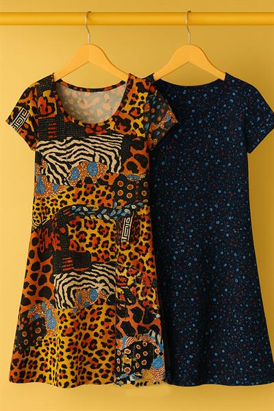 2 Adet Dökümlü Rahat Kalıp Günlük Penye Kumaş Elbise