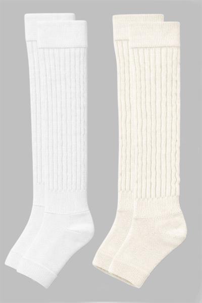 2 Çift Parmaksız Tabanlı Kalın Fitilli Diz Üstü Pamuk İçerikli Tozluk