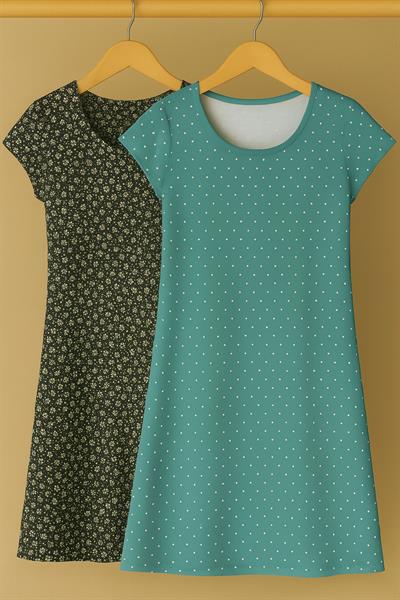 2 Adet Dökümlü Rahat Kalıp Günlük Penye Kumaş Elbise