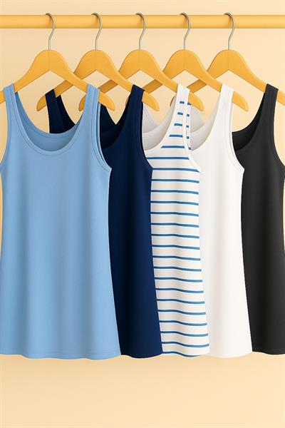 5 Adet A Kesim Rahat Kalıp Basic Kalın Askılı Atlet Tişört