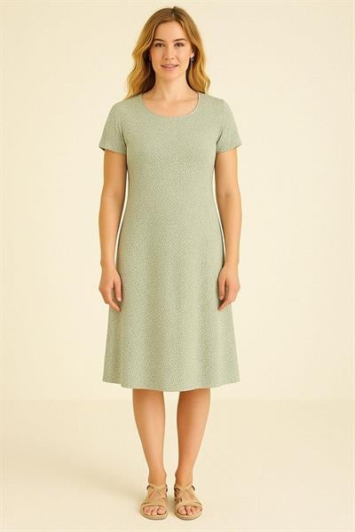 Dökümlü Rahat Kalıp Günlük Penye Kumaş Elbise