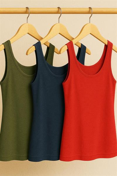 3 Adet A Kesim Büyük Beden Pamuklu Kalın Askılı Atlet Tişört