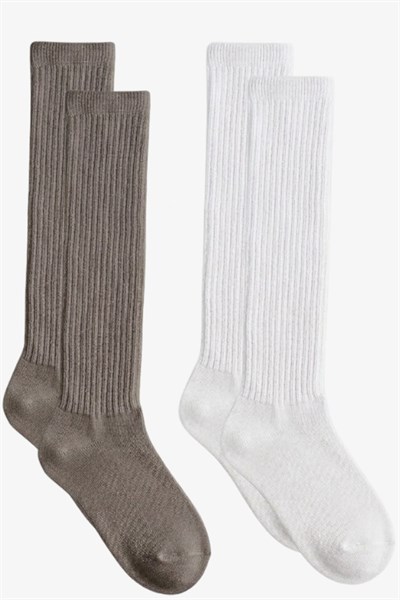 2 Çift İnce Fitilli Diz Üstü Pamuk Karışımlı Çocuk Çorap