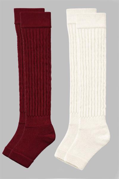 2 Çift Parmaksız Tabanlı Kalın Fitilli Diz Üstü Pamuk İçerikli Tozluk