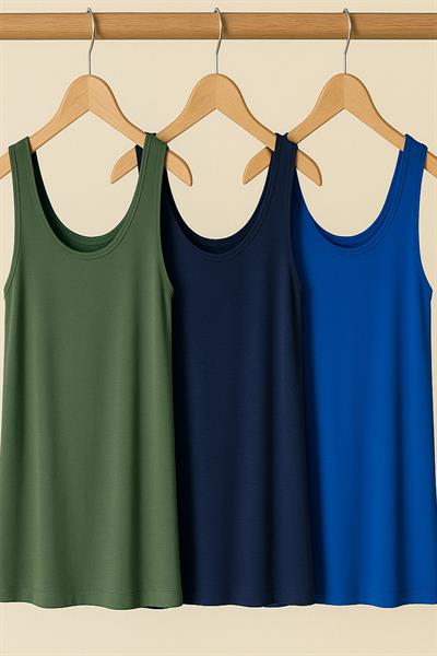 3 Adet A Kesim Rahat Kalıp Basic Kalın Askılı Atlet Tişört