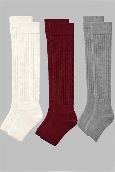 3 Çift Parmaksız Tabanlı Kalın Fitilli Diz Üstü Pamuk İçerikli Tozluk