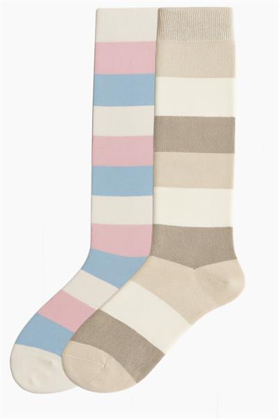 2 Adet Çizgili ve Renkli Diz Boyu Çorap
