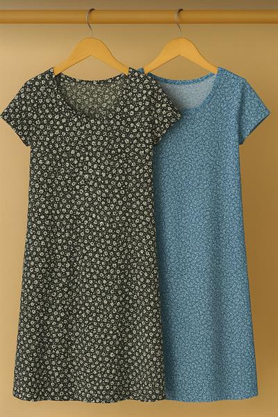 2 Adet Dökümlü Rahat Kalıp Günlük Penye Kumaş Elbise