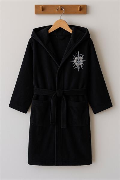 Düz ve Kapüşonlu Pamuk Karışımlı Çocuk Bornozu