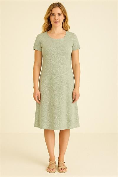 Dökümlü Rahat Kalıp Günlük Penye Kumaş Elbise