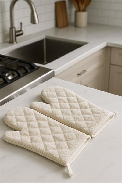 1 Çift Isı Geçirmez Pamuk Karışımlı 37x18 cm Fırın Eldiveni