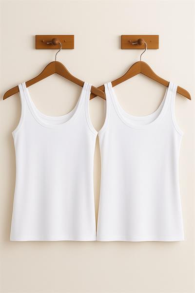 2 Adet Pamuk Karışımlı Kolsuz Dar Kesim Atlet Tişört