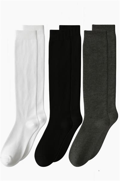 3 Çift Pamuk Karışımlı Diz Üstü Çorap