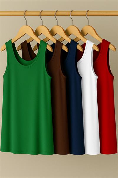 5 Adet A Kesim Rahat Kalıp Basic Kalın Askılı Atlet Tişört