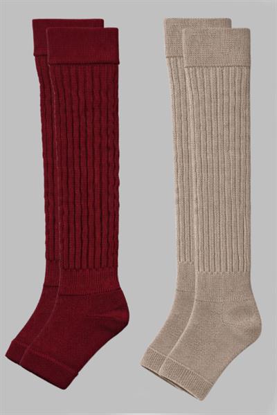 2 Çift Parmaksız Tabanlı Kalın Fitilli Diz Üstü Pamuk İçerikli Tozluk