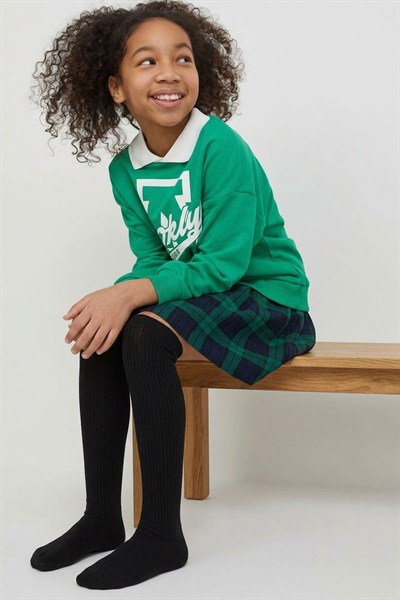 İnce Fitilli Diz Üstü Pamuk Karışımlı Çocuk Çorap